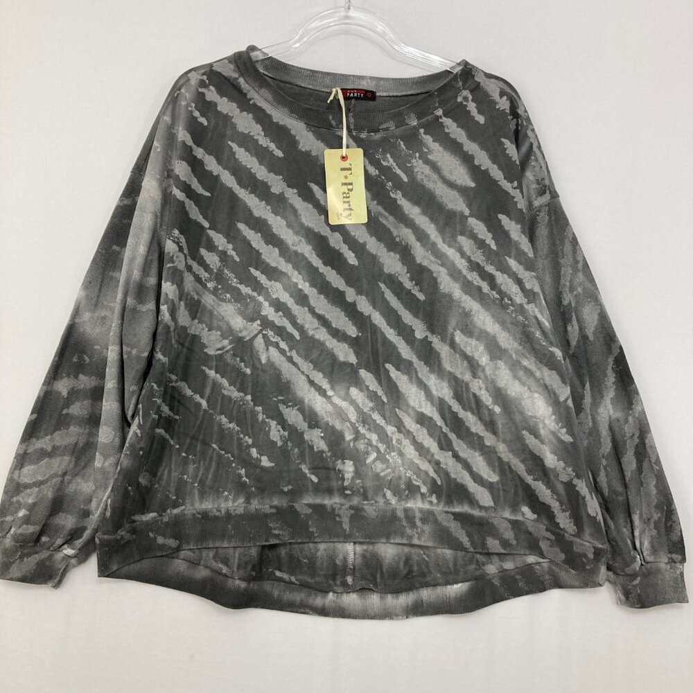 New T-Party Medium Gray Abstract Grunge Artsy Long‎ Sleeve Relaxed Pullover Top
